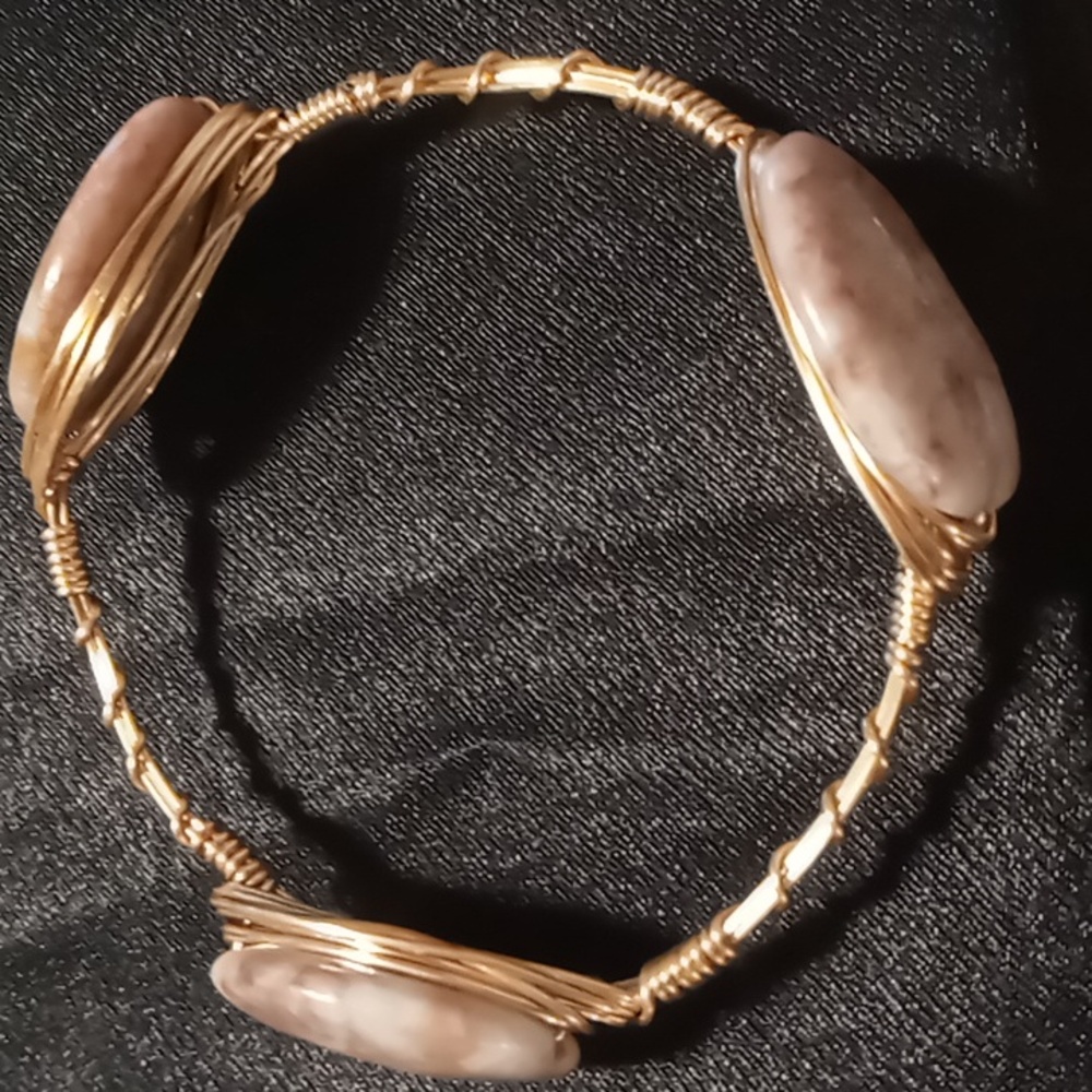 Bourbon and bowties copper wire wrapped quarts stone bracelet